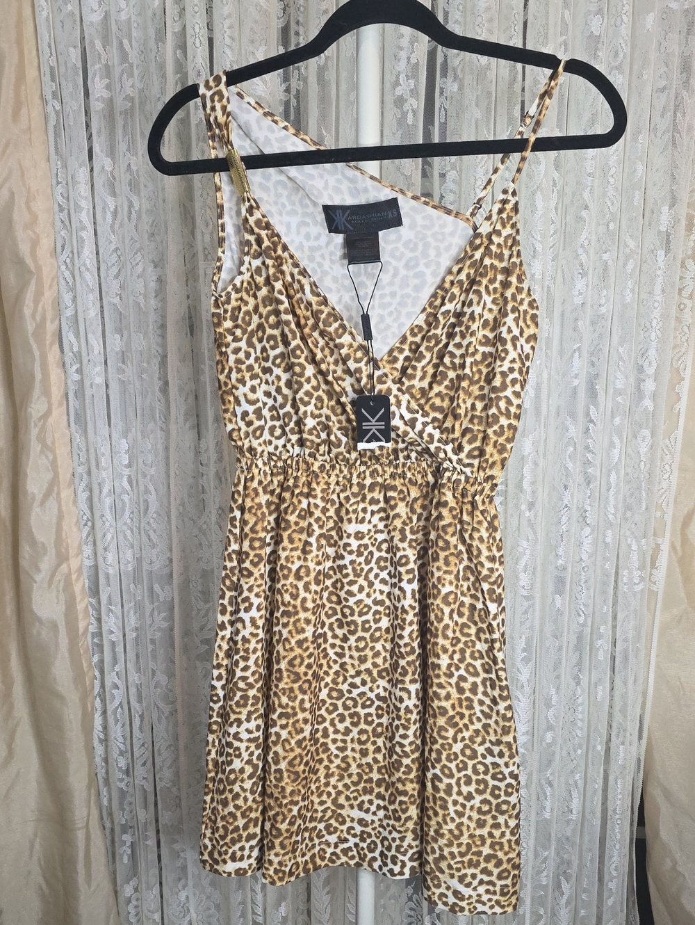#249 NWT Kardashian Kollection Leopard Print Faux Wrap Dress XS
